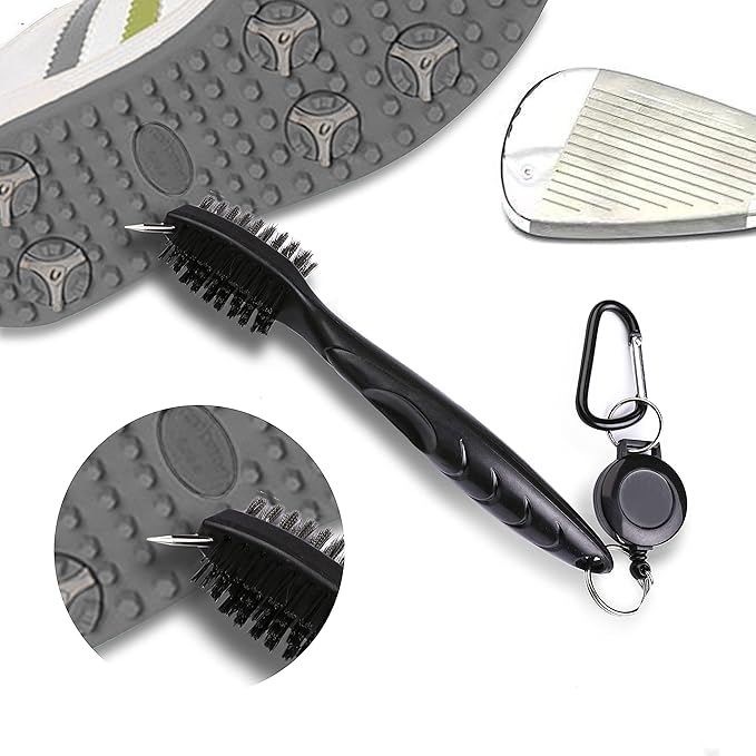 Golf Towels, Microfiber Waffle Pattern Tri-fold Golf Towel - Brush Tool Kit with Club Groove Cleaner, with Clip Men Women Golf Gifts (Gray)