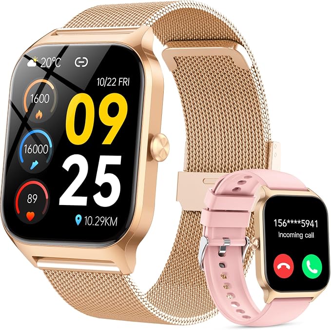 Smart Watch for Women with Bluetooth Calling, Fashion Fitness Tracker, 1.85" HD Touch Screen, AI Voice Assistant, Heart Rate Sleep Monitor, 120+ Sports Modes, Compatible with Android iPhone, 2 Bands