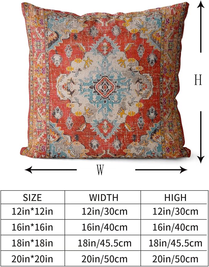 Snycler Boho Throw Pillow Covers 18x18 inch Set of 2 Boho Rug Carpet Double Sided Pattern Cotton Soft Pillow Case Cushion Cover Pillowcase for Couch Sofa Bed Decorative (Orange)
