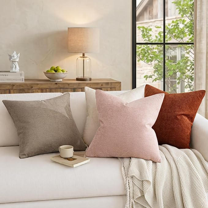 a moment Pack of 2 Decorative Chenille Throw Pillow Covers with Twill Cushion Covers for Sofa Living Room Couch Bed 18x18 Inch Light Pink