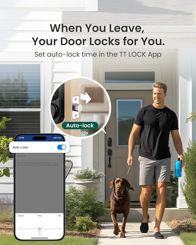 DESLOC B200 Fingerprint Smart Door Lock with App Control, Keyless Entry Deadbolt for Front Door, Auto Lock, Touchscreen Keypad, 8 Unlock Methods, USB-C Backup Power, 12-Month Battery, BHMA Grade3