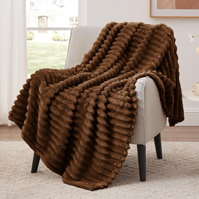 EXQ Home Gentle Soft Fleece Throw Blanket – Cozy Lightweight Blanket for Couch Bed – All-Season Warm Fuzzy Flannel Blanket for Women Mom Her – Gifts for Birthday(60"x80",Brown)