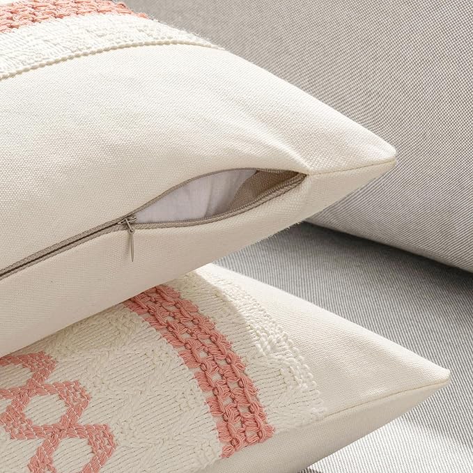 MIULEE Set of 2 Coral Red Boho Decorative Pillow Covers 20x20 Inch | Farmhouse Couch Throw Pillows Modern Spring Cotton Cushion CoversMacrame Woven Home Decor for Bed Sofa Chair