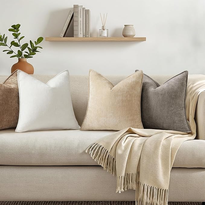 decorUhome Chenille Dark Grey Velvet Throw Pillow Covers 26x26 Set of 2 | Fall Soft Euro Sham Couch Decorative Modern Farmhouse Pillow Cases with Elegant Design for Sofa Bed Living Room Home Decor