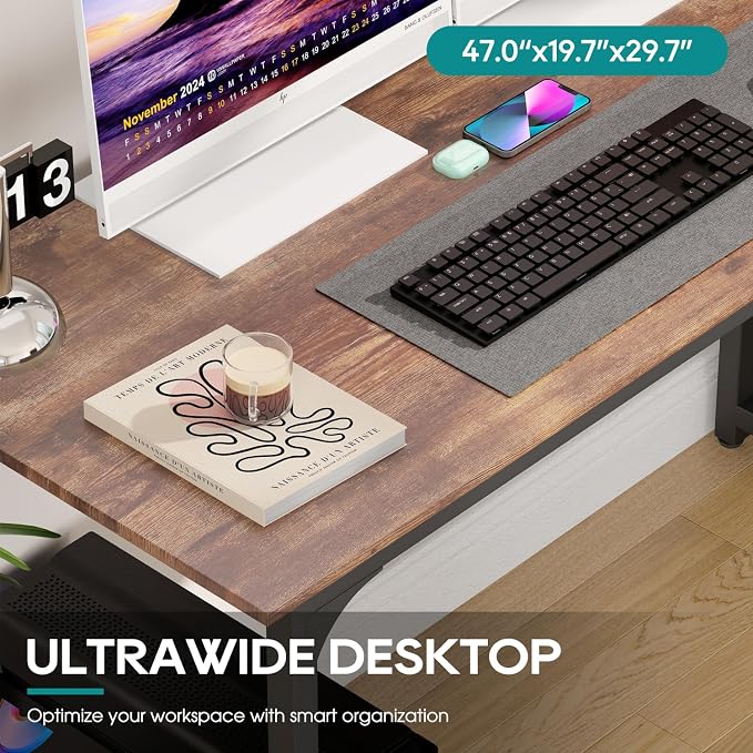 BestOffice | 47 Inch Computer Desk | Brown | Sturdy Office Desk | Metal Frame, Adjustable Feet | Water-Resistant, Scratchproof Surface | Writing Table for Home Office or Study | Pack of 1
