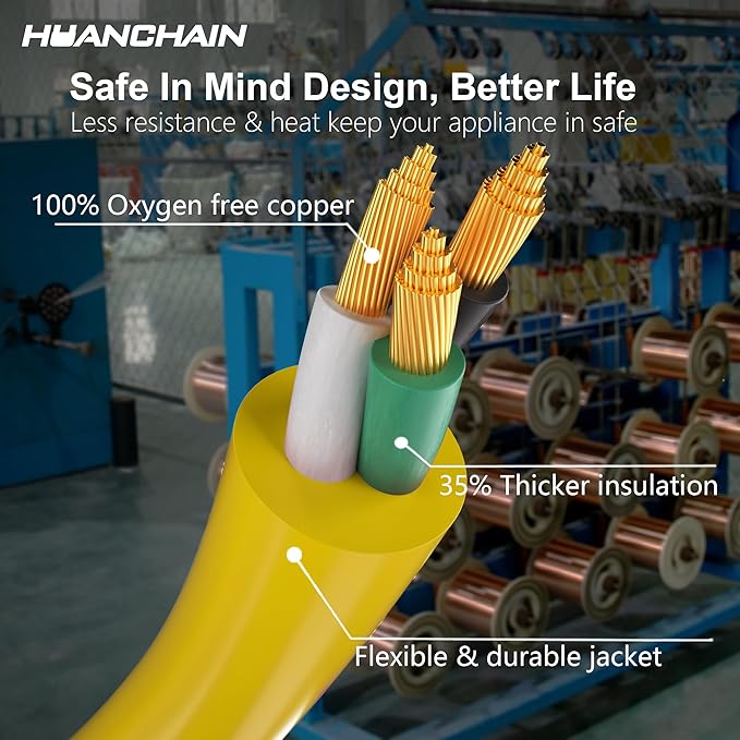 HUANCHAIN 300 ft 14/3 Gauge Heavy Duty Outdoor Extension Cord Waterproof with Lighted, Flexible Cold Weather 3 Prong Electric Cord Outside, 13A 1625W 125V 14AWG SJTW, Yellow, ETL Listed