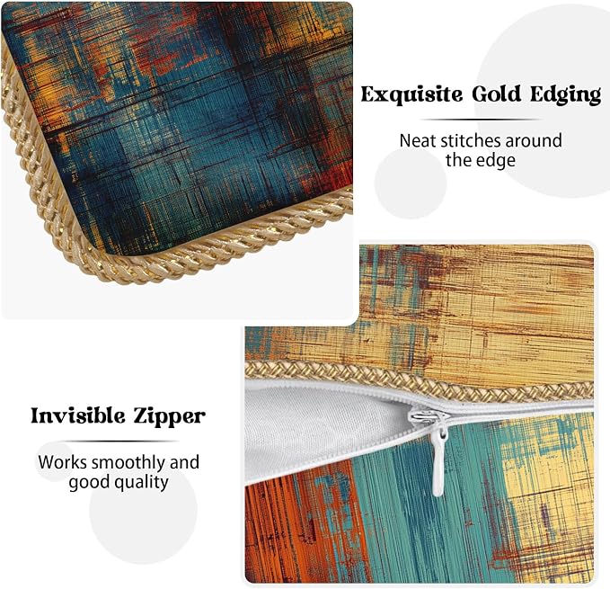 Vintage Abstract Teal Orange Velvet Pillow Covers 16x16 InchMessy Blue Rust Throw Pillows for Couch Cushion Covers Pillowcase Retro Colorful Art Pillow Cases for Sofa Bed Living Room