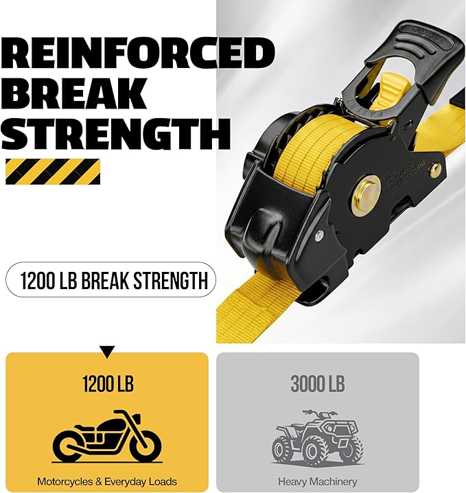 AUGO Retractable Ratchet Straps | 4 Heavy Duty Ratchet Straps Self Retractable Tie Down Straps with Soft Loops & Storage Bag for Motorcycle, Truck, Trailer, Cargo Van | 1200 Lb Break Strength 1” x 10’