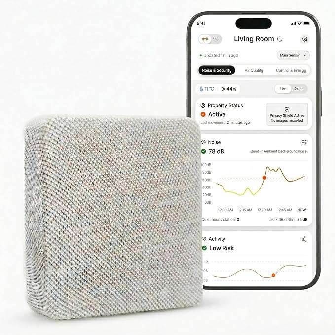 Layla Noise Monitor for Airbnb & Vacation Rentals | AI Occupancy & Noise Sensor, Party Detector, Instant Alerts & Quiet Hours | Privacy-Safe | Pay Once, No Subscription