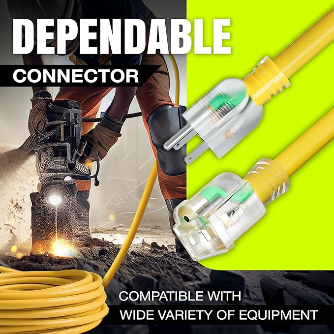 10ft Outdoor/Indoor Extension Cord 14/3 Gauge Heavy Duty 3 Prong SJTW, Waterproof, Flexible Cold-Resistant Long Power Cord,15A 125V 1875W, Yellow by LifeSupplyUSA
