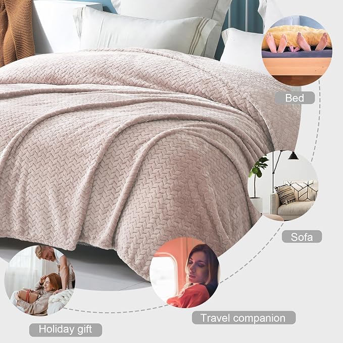 Exclusivo Mezcla Soft Fleece Bed Blanket Twin Size, 90”x66”, Camel | Cozy Fluffy Lightweight Blankets for Summer, Decorative Plush Flannel Throws for Living room, Bedroom with Leaves Pattern