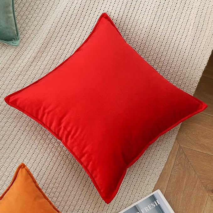 JIAHANNHA Velvet Red Throw Pillow Covers 22”x22”Pack of 2 Soft Decorative | Square Cushion Covers for Couch Sofa Bed Livingroom Car Home Decor,55x55Cm