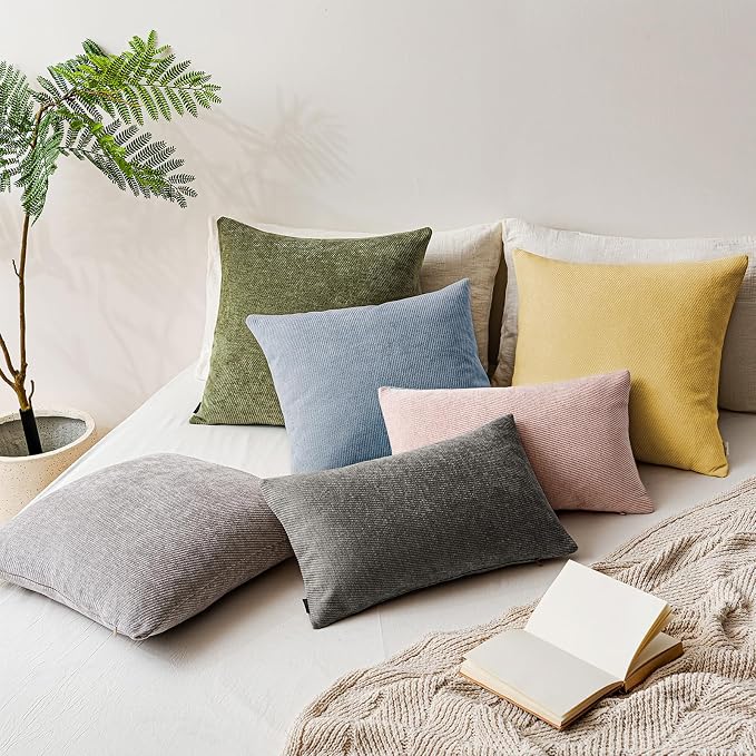 a moment Pack of 2 Decorative Chenille Throw Pillow Covers with Twill Cushion Covers for Sofa Living Room Couch Bed 18x18 Inch Light Pink
