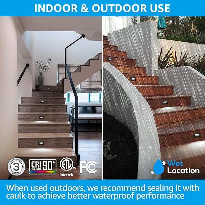 LEONLITE 12-Pack Premium Series 5CCT 120V LED Step Lights, Dimmable 3.5W Indoor Outdoor Waterproof Horizontal Stair Light, 2700K3000K3500K4000K5000K Selectable, CRI90, ETL, Aluminum, Oil Rubbed Bronze