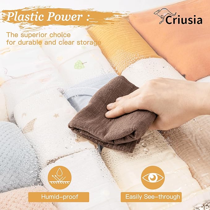 Criusia Under Bed Storage Bins with Clear PVC Lids – 2 Pack Large Underbed Organizers with Heavy-Duty Handles, Reinforced with 800G PP Panels & 80G Non-Woven Fabric – Waterproof & Foldable, Beige