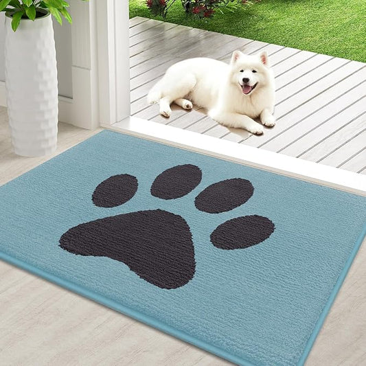 Buganda Dog Door Mat for Muddy Paws, Absorbent Dirt Trapper Non Slip Indoor Doormats, Washable Low-Profile Mat for Mud Dogs, Entryway Carpet for Inside Floor (36x24 Inches, Blue)