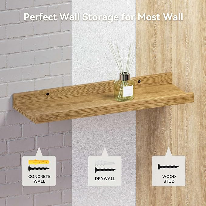 Boswillon Floating Shelves Set of 2, Long Wall Shelf with Lip, 48in, Oak | Display Ledge Shelf for Room Wall, Wall Decor Shelves for Bathroom, Living Room, Bedroom, Kitchen, Nursery Room, Rustic, Wood