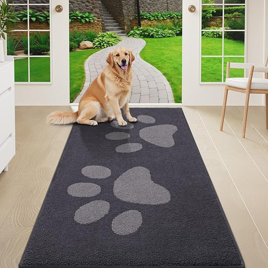 Buganda Dog Door Mat for Muddy Paws, Absorbent Dirt Trapper Washable Indoor Doormats, Non Slip Low-Profile Mud Mat for Dogs, Front Entrance Doormat for Inside Floor (59x24 Inches, Dark Grey)
