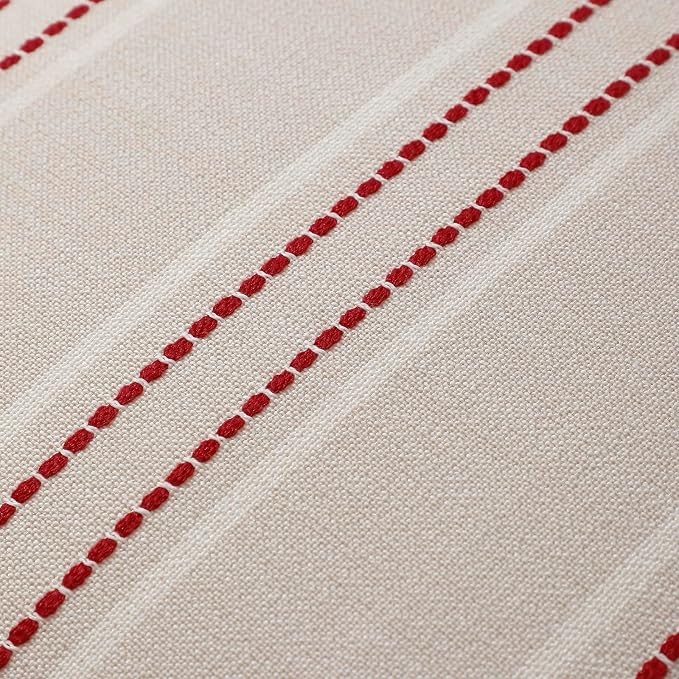 Hckot Christmas Pillow Covers 18x18 Set of 2 Winter Decorative Pillows Red | Striped Linen Throw Pillow Covers Square Cushion Covers for Sofa Couch Bed Living Room Xmas Decorations(Red)