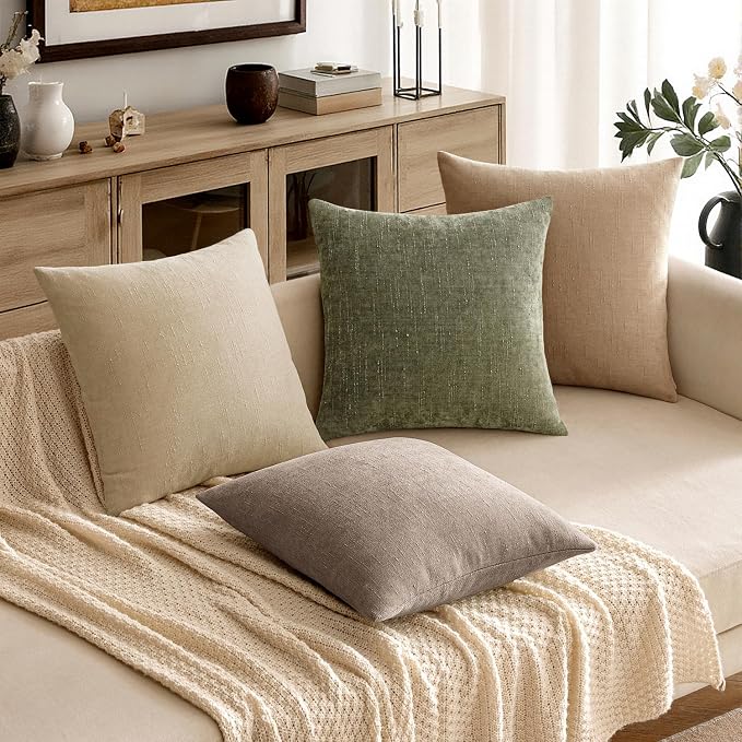 MIULEE Textured Chenille Throw Pillow Covers 18x18 Inch Light Taupe | Pack of 2 Decorative Soft Throw Pillows, Solid Textured Cushion Covers, Modern Home Decor for Couch Sofa Bedroom Living Room
