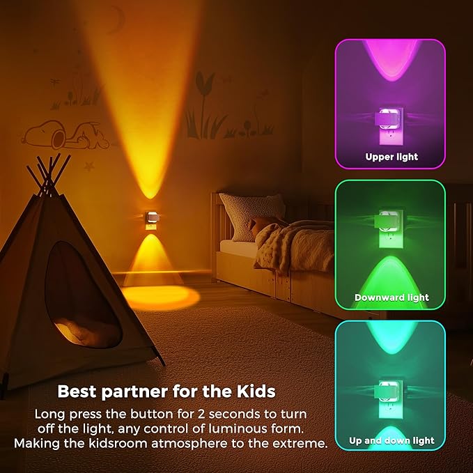 L LOHAS LED Night Light, Color Changing Night Lights Plug into Wall RGB | Rotating White Nightlight, Dusk to Dawn Sensor, Rainbow Nightlights Projector for Bathroom, Gaming Room, Decor, Gifts,1 Pack