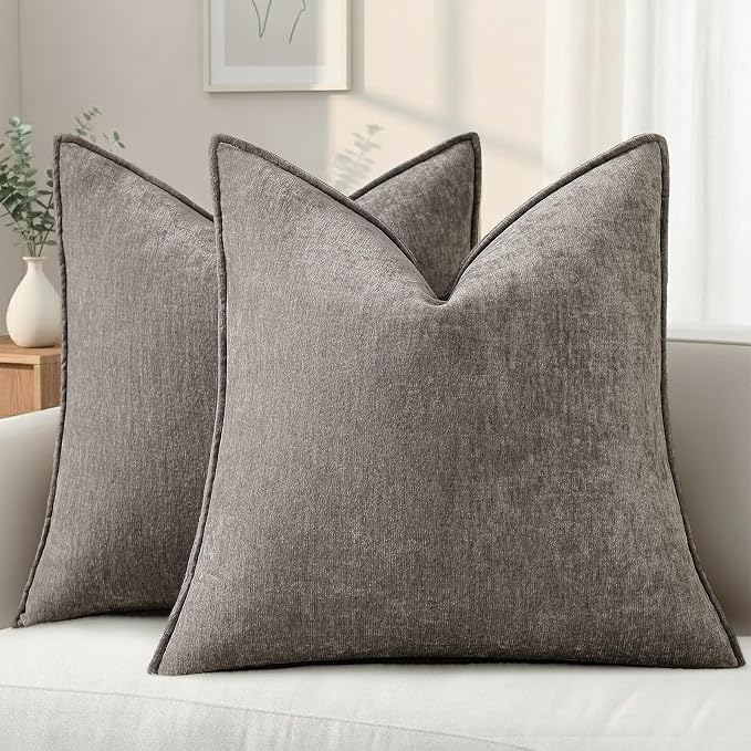decorUhome Chenille Dark Grey Velvet Throw Pillow Covers 20x20 Set of 2 | Fall Soft Couch Decorative Modern Farmhouse Pillow Cases with Elegant Design for Sofa Bed Living Room Home Decor