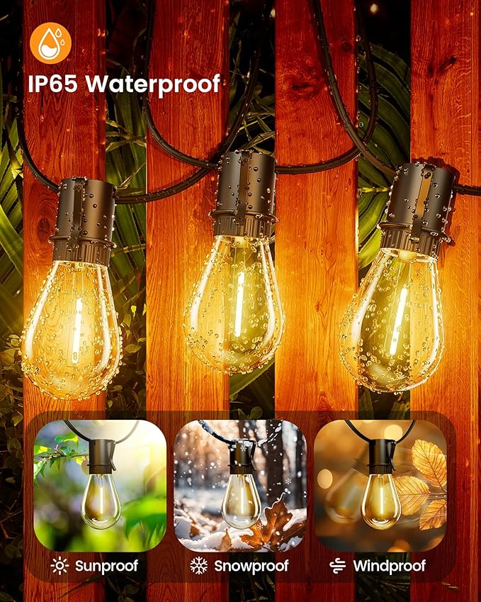Torkase 150FT Outdoor String Lights LED, 45+3 S14 Bulbs Shatterproof, IP54 Waterproof Dimmable for Large Outdoor Events, Resorts, Hotel Lighting - Commercial Grade Connectable