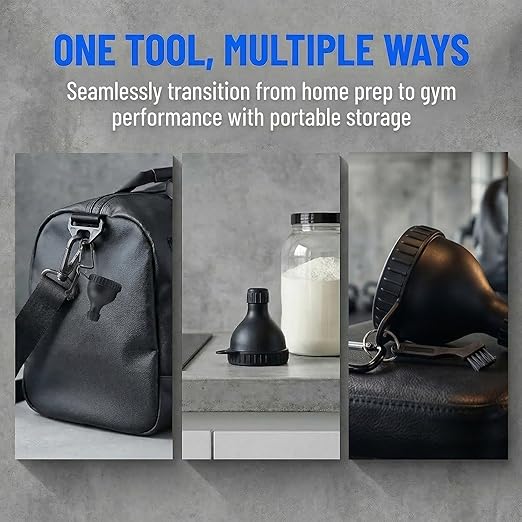 Protein Powder Funnel Set Portable Funnel with Cleaning Brush and Carabiners with Protein Compartment Pill Storage Great for Workout Shaker Bottles Supplement StorageTake to Go