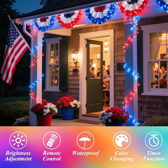 200 LED Christmas Lights Color Changing, 35 Colors 66FT 4th of July String Lights with Remote Timer, Connectable Waterproof Twinkle Lights Plug in for Xmas Tree Outdoor Holiday Wedding Party Decor