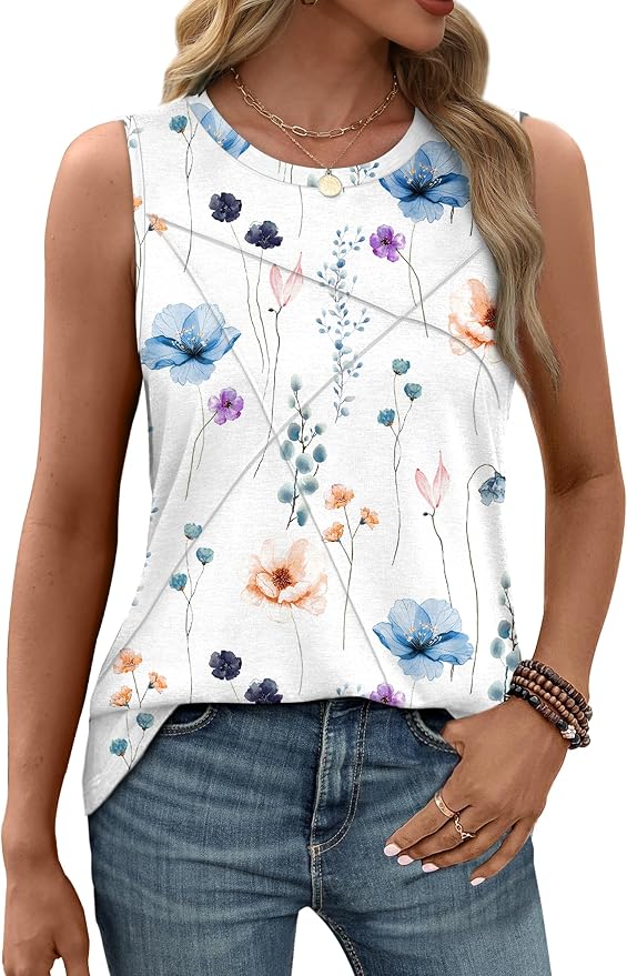 WIHOLL Women's Sleeveless Summer Crewneck Loose Fit Tank Tops