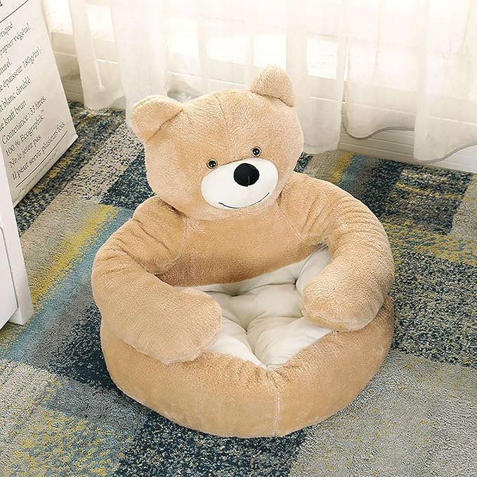 Dog Sofas & Chairs, pet Shape Sofa, Slip Resistant Dog cat Furniture, Adorable Bear Shaped Pet Sofa Bed, Washable Dog cat Couch, Plush Soft Couch for Dogs and Cats S(bottomDiameter46cm) Khaki