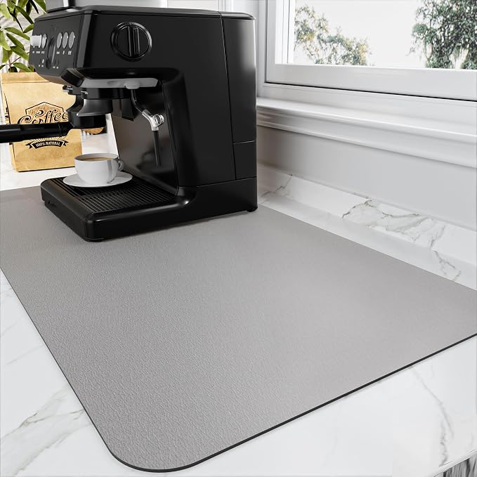 HotLive Coffee Mat - Absorbent Hide Stain Rubber Backed Dish Drying Mat for Kitchen Counter - Bar Mats for Countertops Accessories Fit Under Coffee Maker Espresso Machine