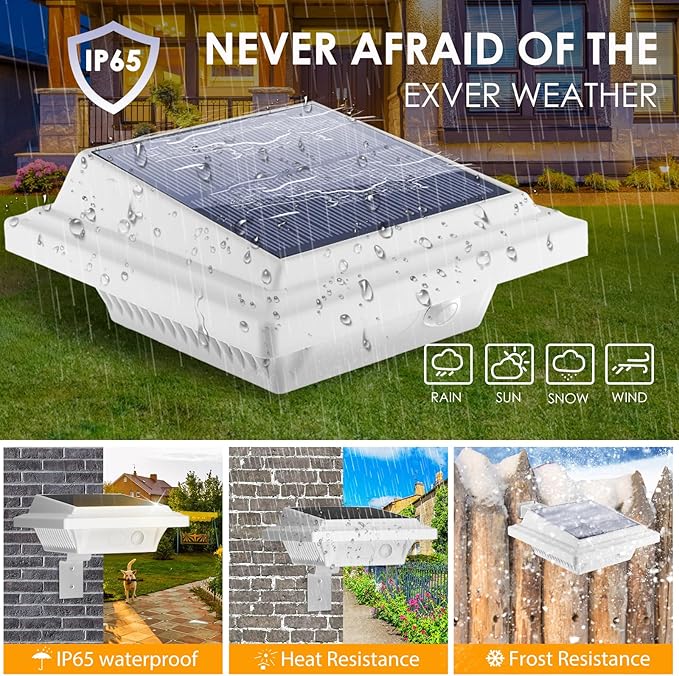 KEENZO Outdoor Solar Lights - Gutter Lights 4pcs, Solar-Powered LED Wall/Fence/Step/Deck Lights with 25 Warm White LED, Outdoor Waterproof Lighting for Garden, Patio, Backyard, Pathway and Eaves Wall
