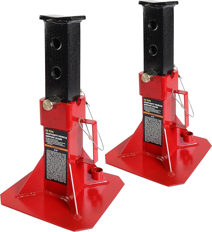 Torin ATZ220005B Heavy Duty Pin Style Adjustable Height Automotive Jack Stands, 22 Ton (44,000 lb) Capacity, Red, 1 Pair