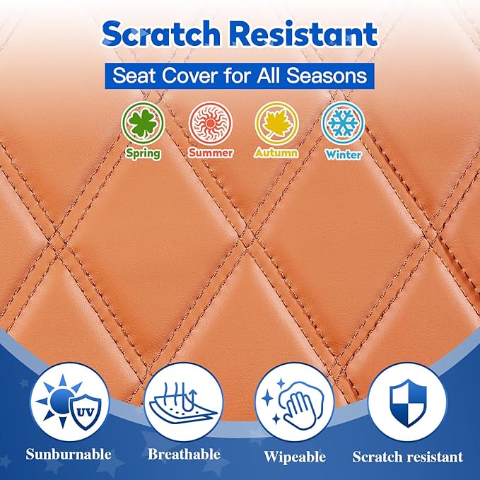 NOKINS 4PCS Golf Cart Diamond Seat Covers Kit, Front and Rear Seat Covers Fits Club Car DS 2000.5-Up Standard Seat Cushion, Club Car DS Vinyl Seat Covers Accessories (All Brown)