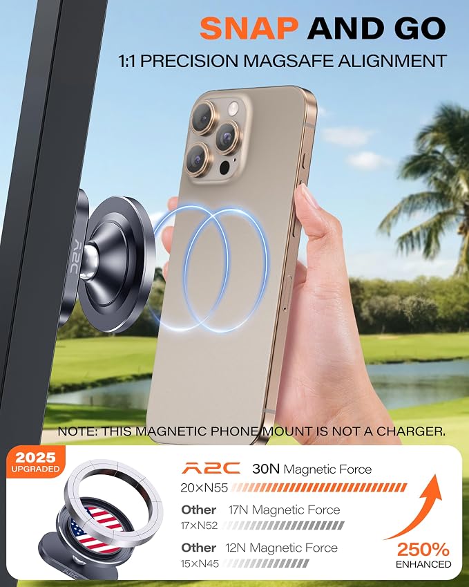 A2C American Flag Alloy Magnetic Golf Cart Phone Holder Golf Accessories | 4th of July Golf Cart Decorations fits EZGO Club Car Yamaha, 250 Anniversary USA Patriotic Golf Gifts for Men Women Essential