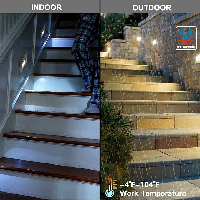 12-Pack Horizontal LED Step Lights, Motion Sensor & Dusk to Dawn, IP65 Waterproof, 3000K-5000K Adjustable, Anti-Glare Louvered, 3W 120V Stair Lights Indoor Outdoor, Bronze, ETL Certified