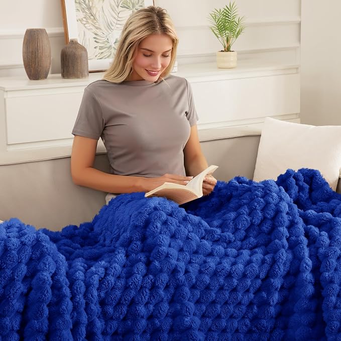 Whale Flotilla Soft Fleece King Size Bed Blanket Luxury 3D Jacquard, Blue | Lightweight Breathable Coverlet Bedspread for All Seasons, Super Cozy Plush Fluffy Fuzzy Decorative Blanket for Bed, 90"x104"