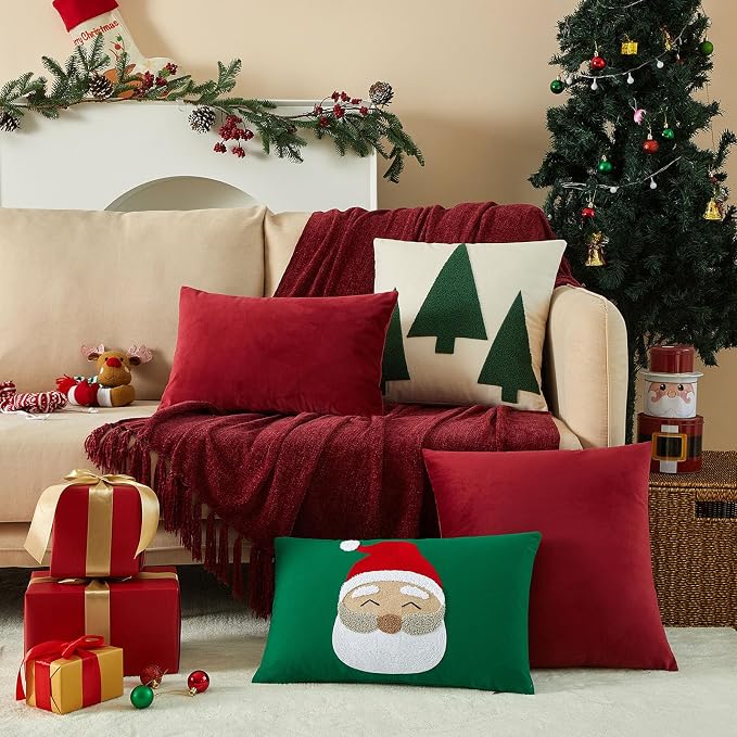 16x24 Pillow Covers Set of 2 Decorative Velvet Throw Pillow Covers,Burgundy | Luxury Red Cushion Covers with Invisible Zipper for Couch Sofa Bed Living Room Bedroom Home Decor Christmas