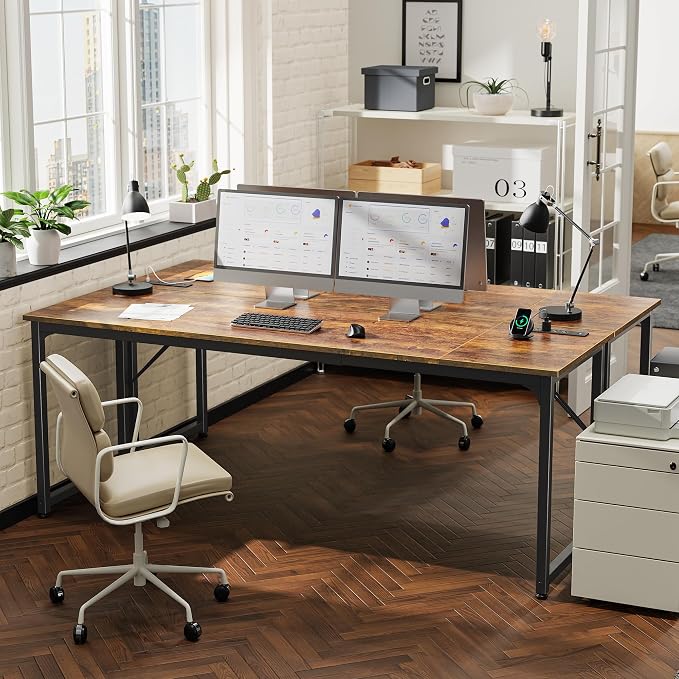 PRAISUN 80 X 24 Inch Computer Desk, Power Outlets, USB-C, Rustic Brown | Office Desk with 4 AC Outlets, USB & USB-C, Sturdy Metal Frame, Spacious Desktop for Work, Writing, Study & Gaming