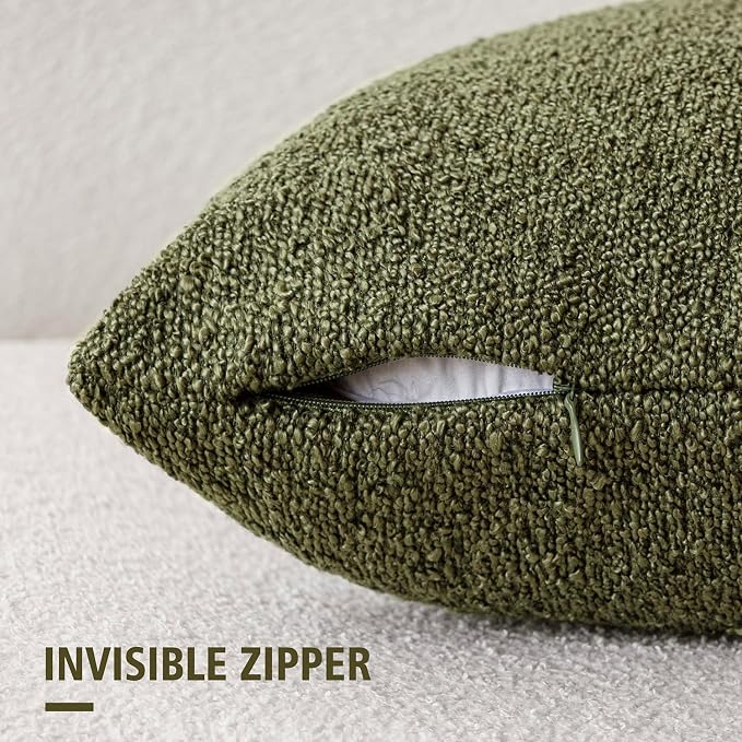 Foindtower Pack of 2 Textured Boucle Throw Pillow Covers Accent Solid Decorative Lumbar Pillow Cases Cozy Couch Cushion Case for Chair Sofa Bedroom Living Room Home Decor 12x20 Inch Moss Green