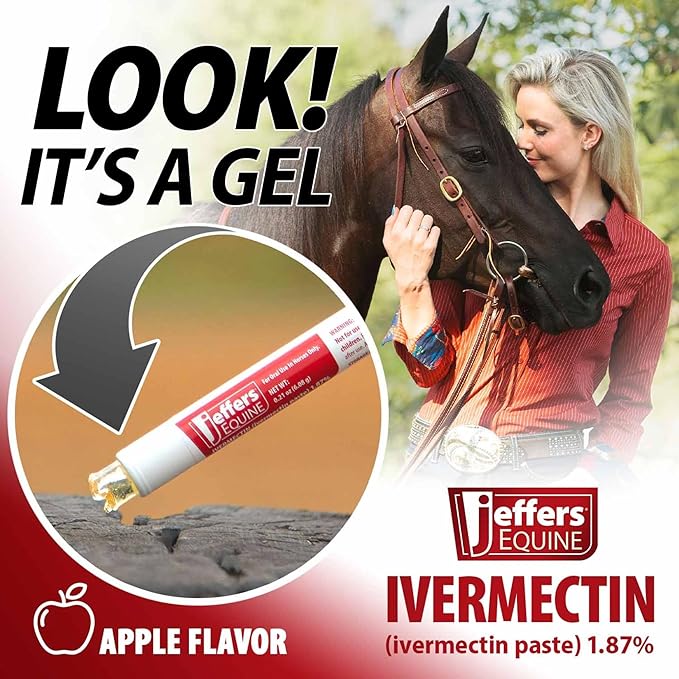 Jeffers Ivermectin Gel Dewormer for Horses - Apple Flavored, 1.87% Broad Spectrum Dewormer Paste with Syringe - Effective Parasite Control for Worms,Pinworms,Bots-Safe for Equine of All Ages-(3 Pack)