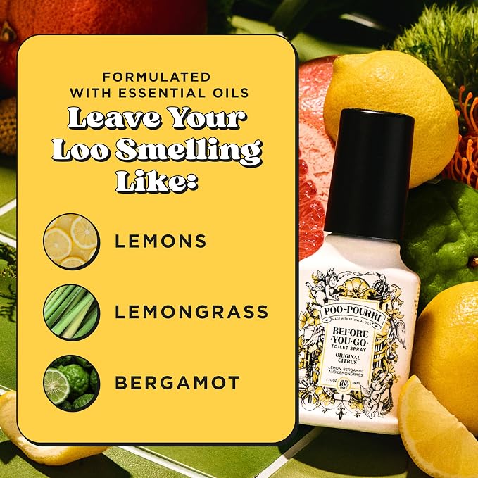 Poo-Pourri Before-You-Go Toilet Spray, Original Citrus, 2 Fl Oz, Up to 100 Uses, Bathroom Odor Deodorizer with Essential Oils for Home or Work, Travel Essentials, TSA Approved Size, Lemon Bergamot