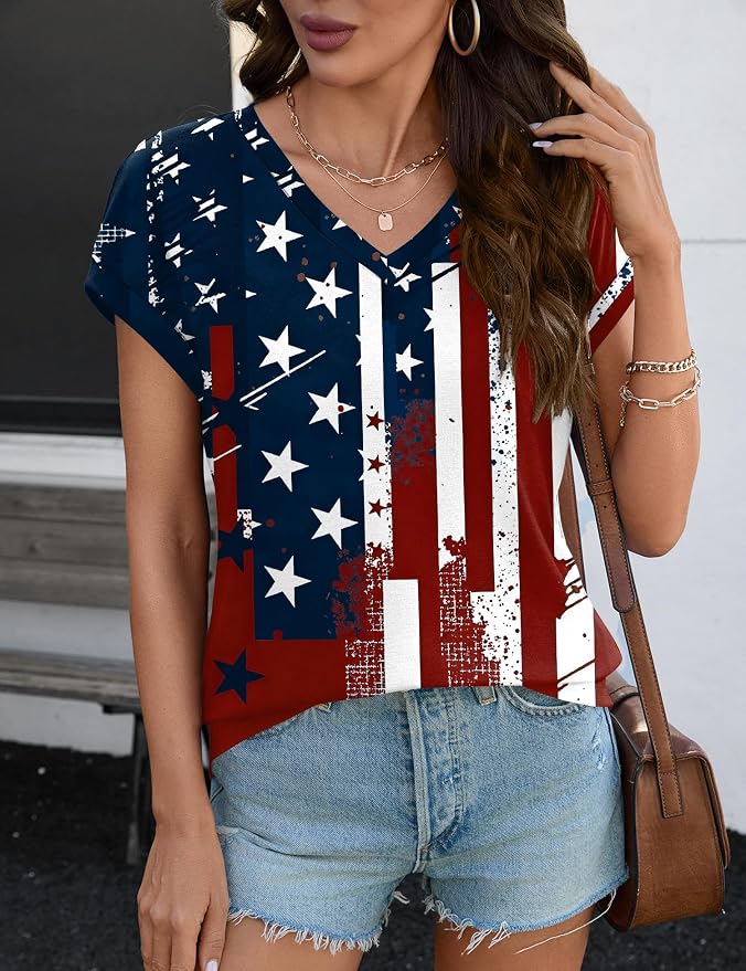 Rapbin Womens Summer Tops Women Blouses Dressy Casual V Neck T Shirts Short Sleeve Spring Tops for Women