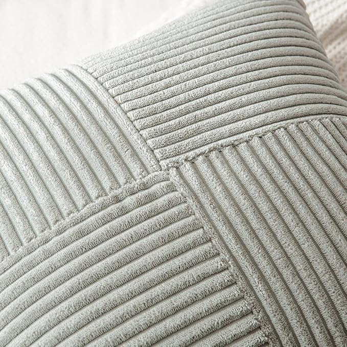 MIULEE Silver Grey Decorative Throw Pillow Covers 16x16 Inch for Couch Bed Sofa Pack of 2 Boho Farmhouse Throw Pillows Soft Cross Corduroy Patchwork Textured Cushion Cases