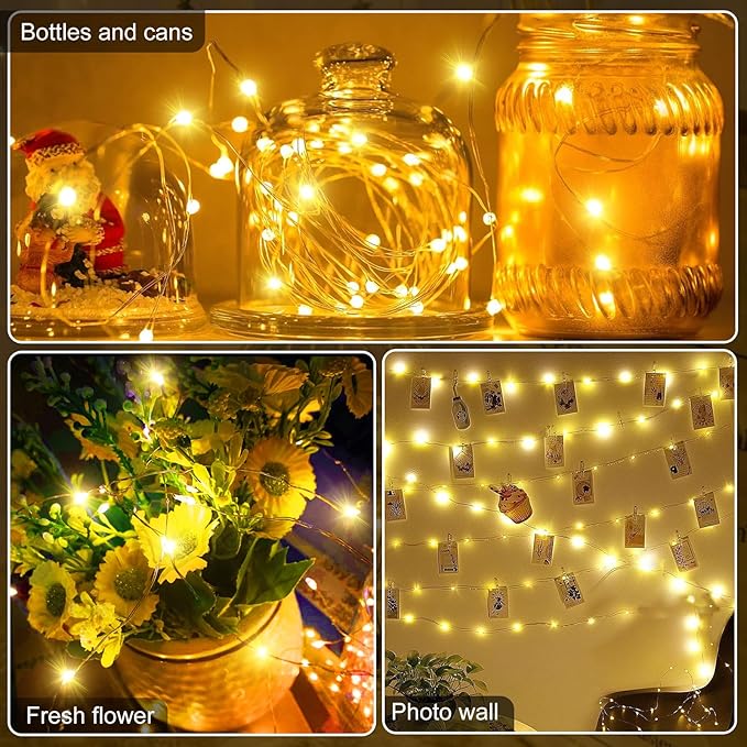 Aogist 50 Pack Fairy Lights 3 Modes 7ft 20 LED Waterproof,Battery Operated Silver Wire Firefly Starry Moon Mini String Lights for Mason Jars Christmas DIY Crafts Wedding Party Bedroom,Yellow