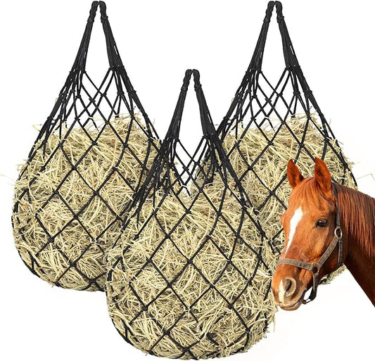 3 Pcs Hay Bags for Horses, Hay Nets for Horses Goat Sheep,Goat Hay Feeder for Slower Feeding,Strong Load-Bearing Hay Bag Hanging for Horse Stable Trailer (Black)