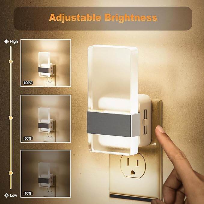 JandCase Night Lights Plug into Wall, Dusk to Dawn Sensor, 3000K Soft White LED, Acrylic Bubble Design, 0-100lm Adjustable Brightness, 2-Pack for Bedroom, Bathroom, Living Room, Hallway