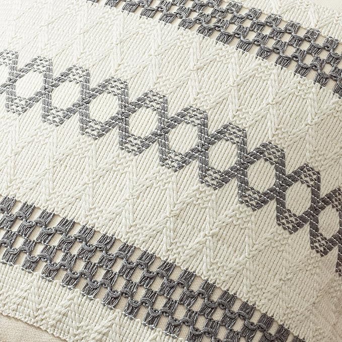 MIULEE Set of 2 Gray Boho Decorative Pillow Covers 20x20 Inch | Farmhouse Couch Throw Pillows, Modern Spring Cotton Cushion Covers, Macrame Woven Home Decor for Bed Sofa Chair