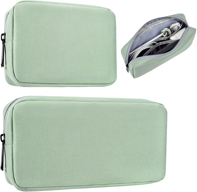 imComor Universal Electronics Accessories Case Bag, 2-Pack Portable Soft Carrying Case Bag Pouch Wire Cable Organizer for Hard Drive, Power Adapter, Laptop Mouse, Cosmetics Kit, Small+Big-Mint Green